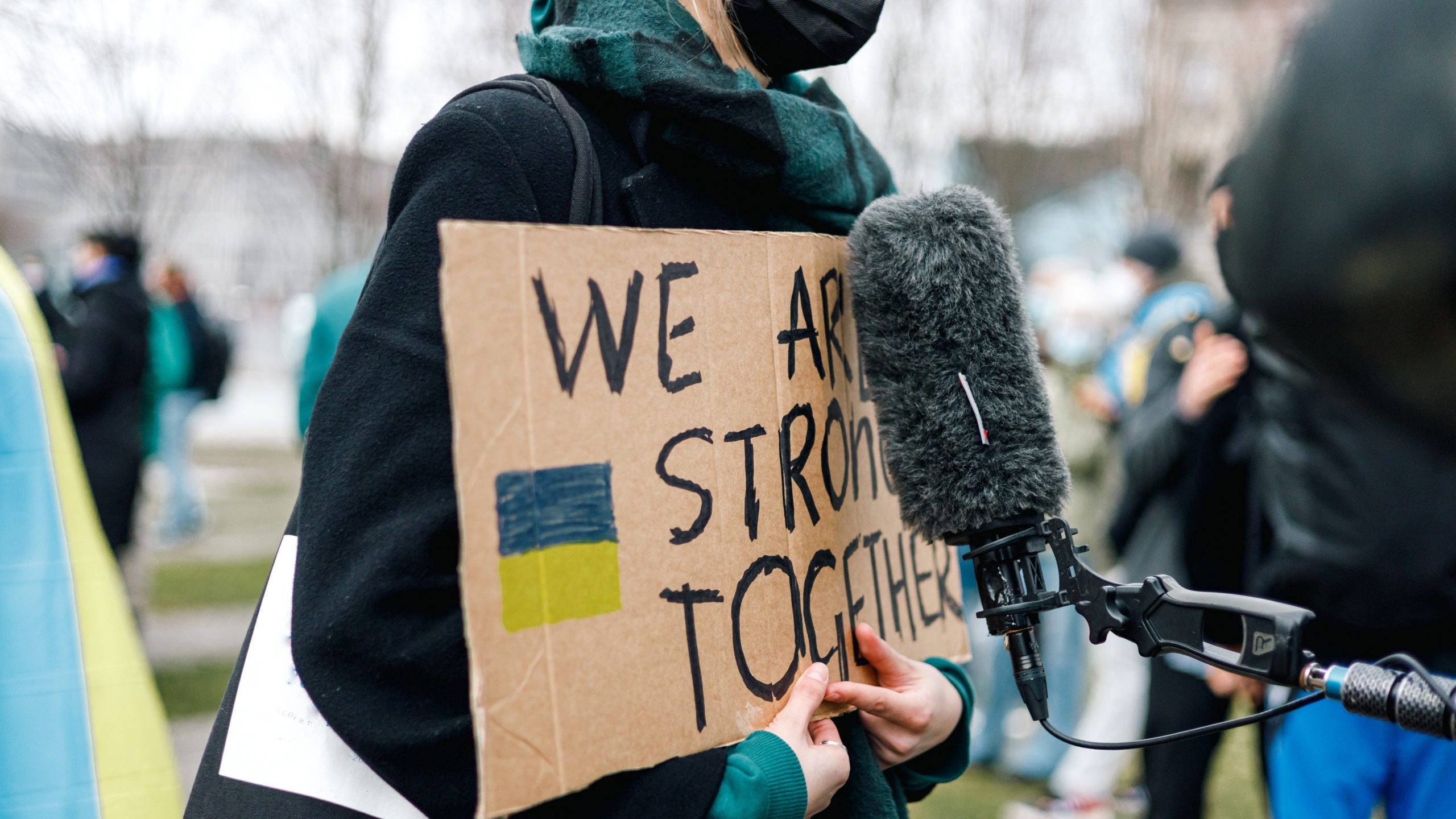 Banners against the war in Ukraine at the demonstration in Berli