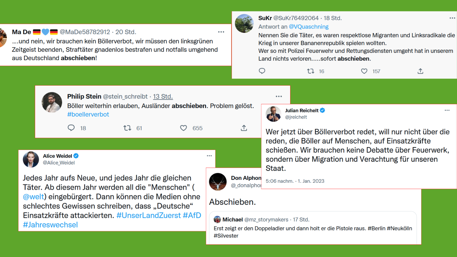 Sceenshots von Twitterbeiträgen mit rassistischen Inhalten.